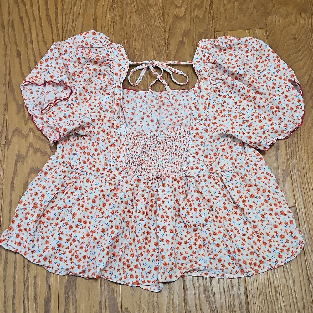 Old Navy Flutter-Sleeve Babydoll Floral Swing Blouse Sz XL - Picture 6 of 7